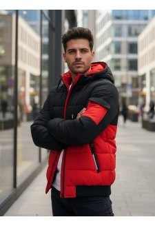 Kurtka męska zimowa z kapturem czerwono-czarna Dstreet TX5099
