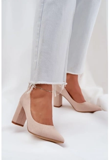 Dámské lodičky na podpatku z eko semiše Florena – béžové