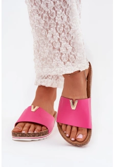 Dámské pantofle na korkové platformě s ozdobným detailem – fuchsiové Vessira