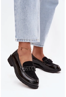 Lakované dámské mokasíny s korálky S.Barski – černé