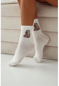 Dámské bavlněné ponožky se sedící kapibarou – ecru
