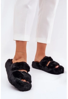 Dámské pantofle s kožíškem na platformě Talfedi – černé
