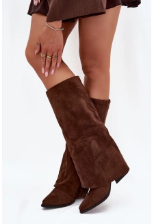 Dámské nazouvací kovbojky Zalia na sloupkovém podpatku s třásněmi – hnědé