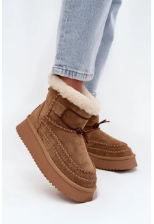 Dámské semišové sněhule s ozdobným prošíváním Big Star – camel