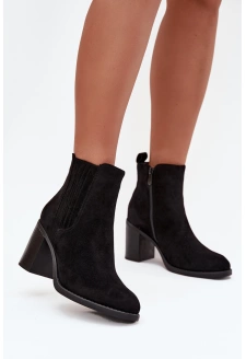 Dámské zateplené botky Brevina – Černé, na sloupkovém podpatku