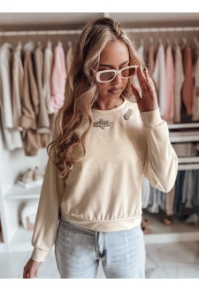 Bluzka damska one size z długi rękawem CRYSTALIA jasnobeżowa Dstreet RY2767
