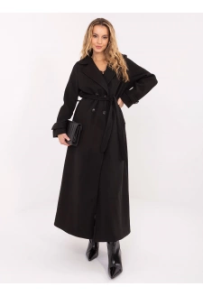 Černý dámský dlouhý kabát s páskem