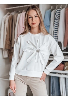 Bluza damska oversize z kwiatem PETITKA ecru Dstreet BY1387