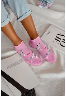 Dámské kotníkové ponožky s dalmatinem – růžové
