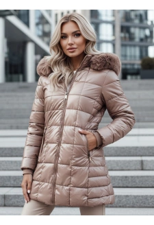 Kurtka damska zimowa pikowana WINTERZIP z kapturem beżowa Dstreet TY4567z