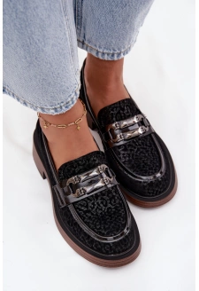 Semišové dámské mokasíny s ozdobou D&A – černé