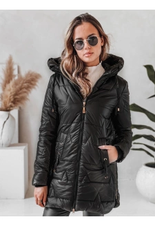 Kurtka zimowa damska pikowana z kapturem czarna Dstreet TY5089