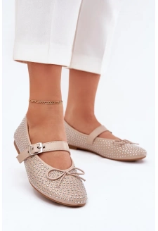 Dámské zdobené baleríny s kokardkou a páskem Zdivisa – béžové