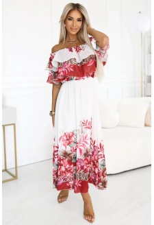 606-1 Długa letnia sukienka hiszpanka w kwiatowy czerwony wzór ombre?