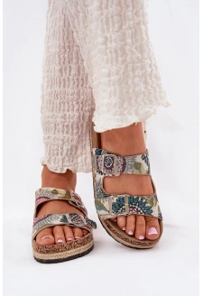 Dámské vzorované pantofle na korkové platformě s přezkami Lee Cooper – multikolor