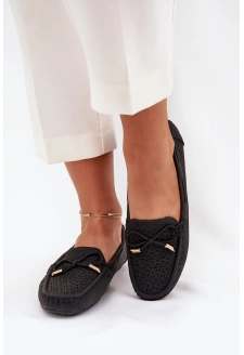 Dámské mokasíny s perforovaným vzorem a šněrováním Mirisa – černé