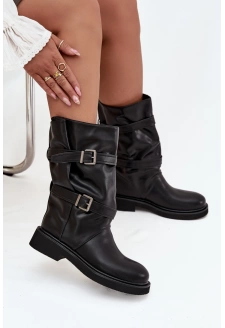 Dámské kozačky ke kolenům s pásky a sponami Halvessa – černé
