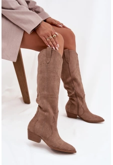 Dámské eko-semišové kovbojky na podpatku Jenaya – béžové