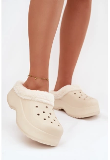 Dámské pěnové pantofle zateplené kožíškem – béžové Palvine