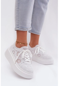Dámské háčkované tenisky na platformě Evalora – bílé