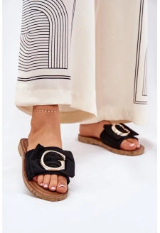 Dámské ploché pantofle s ozdobným detailem – černé Nellodra