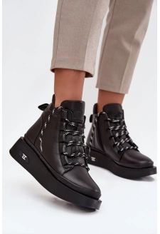 Kožené dámské boty Artiker – černé, zateplené, na platformě