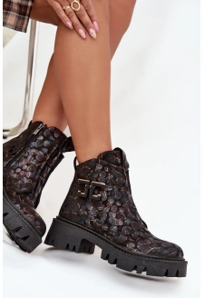 Dámské botky Artiker – černá/zlatá ozdobou, zateplené