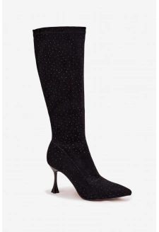 Dámské kozačky na jehlovém podpatku – černé
