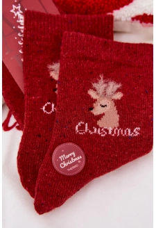 Dámské vánoční ponožky s motivem soba – červené, alpaka vlna