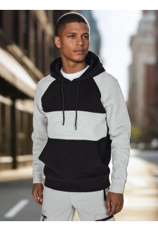 Bluza męska basic z kapturem w szaro-czarne paski Dstreet BX5902