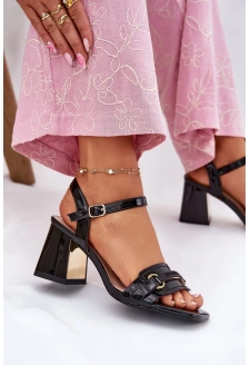 Dámské lakované kožené sandály na sloupku - černé Mevonelle