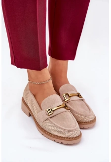 Dámské mokasíny s pletením a zlatým detailem Seffolia – béžové