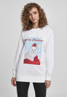 Dámy Veselé Vánoce Cat Crewneck bílý