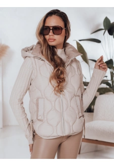 Kamizelka damska pikowana z kapturem MISSVEST beżowa Dstreet TY5020