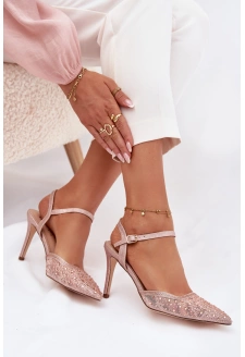 Dámské lodičky s dekorací a odhalenou patou – šampaňské Nanadra