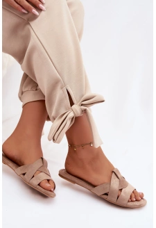 Dámské ploché pantofle s pásky Pavelle – tmavě béžové