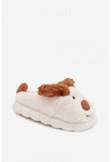 Dětské chlupaté bačkory – hnědé se psy Farnise