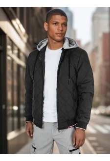 Kurtka męska przejściowa pikowana z kapturem czarna Dstreet TX5010