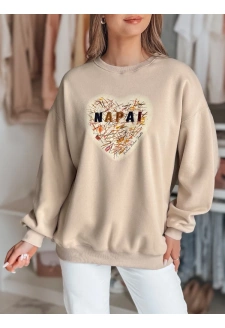Bluza damska oversize z sercem SERDUCHOVA beżowa Dstreet BY1442