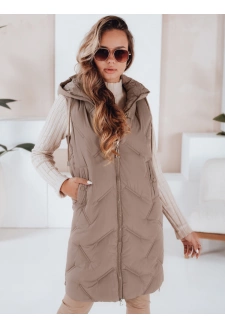 Kamizelka damska długa pikowana z kapturem kamelowa Dstreet TY5098