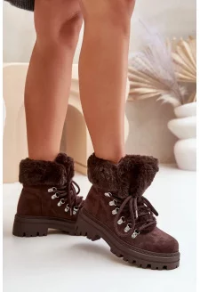Šněrovací Dámské Trapery S Kožešinou Tmavě Hnědé Vaminia