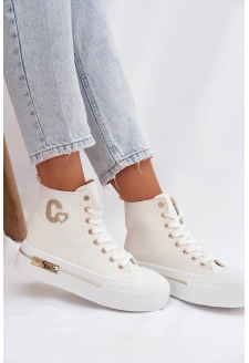 Dámské plátěné tenisky na platformě – bílé Meloria