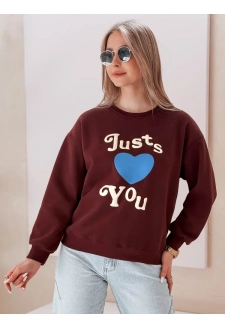 Bluza damska oversize z nadrukiem FEELME bordowa Dstreet BY1474