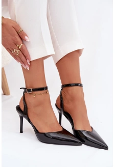 Dámské lakované lodičky s otevřenou patou - černé Laretta