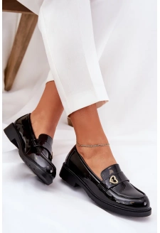 Dámské lakované mokasíny se srdíčkem S.Barski – černé