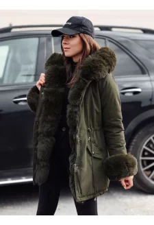 Dámská parka bunda s kožešinou CHARMFUR zelená Dstreet TY4768