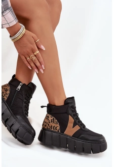 Dámské kotníkové boty na platformě z pravé kůže Vinceza – černé