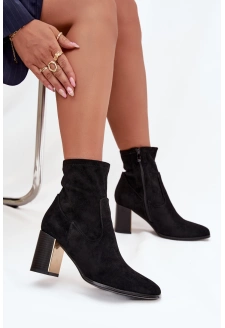 Dámské botky Amelisse – černé, na podpatku, zateplené se zlatým detailem