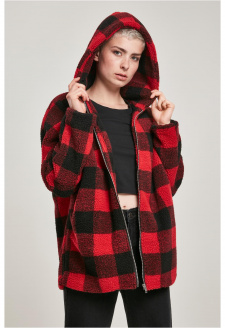 Dámská bunda Sherpa Oversized Check s kapucí vypalovaná/blk