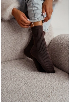 Dámské froté ponožky s proužky – čokoládové